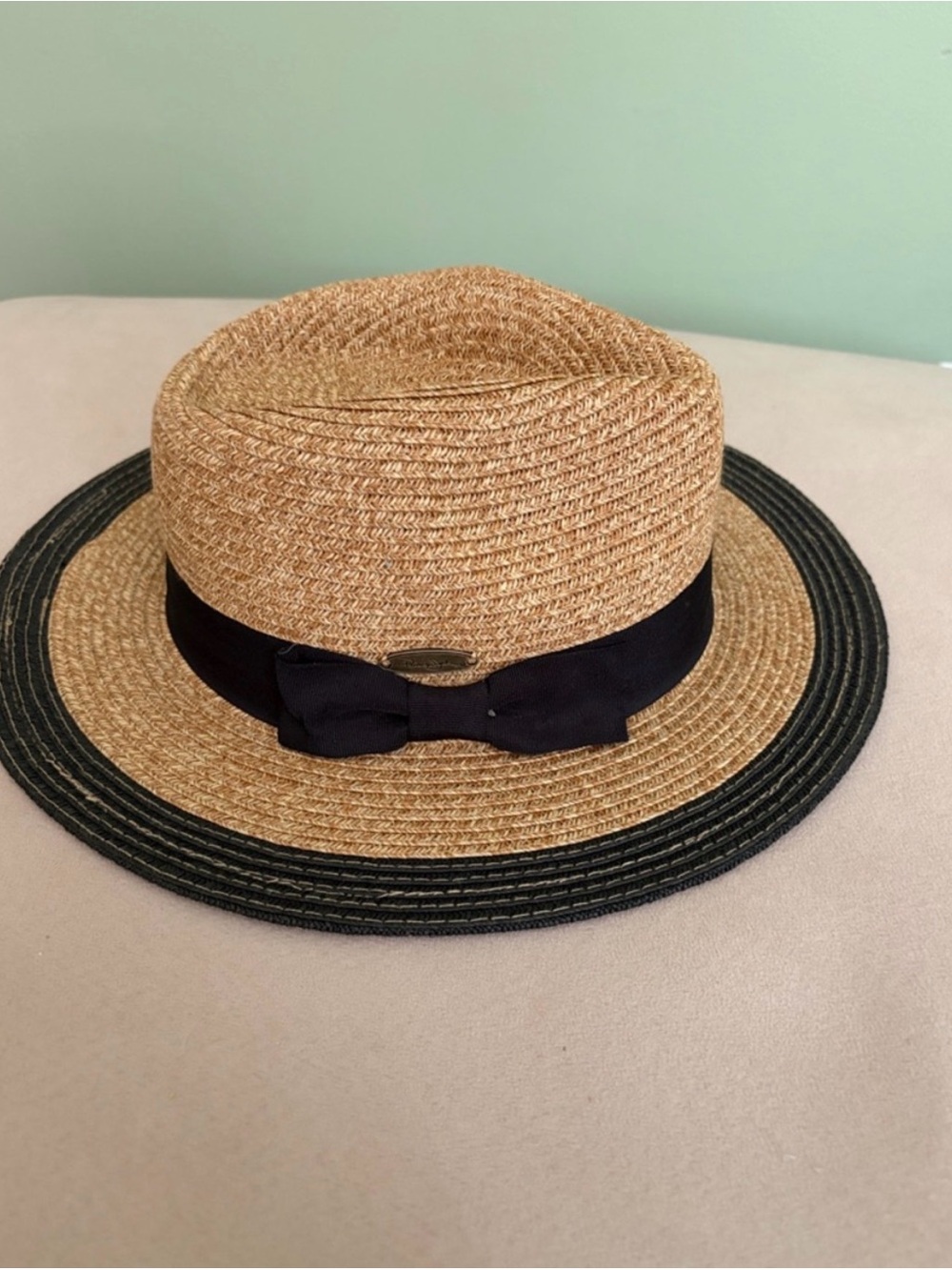 Tommy Bahama Tan Straw Boater Hat with Black Band